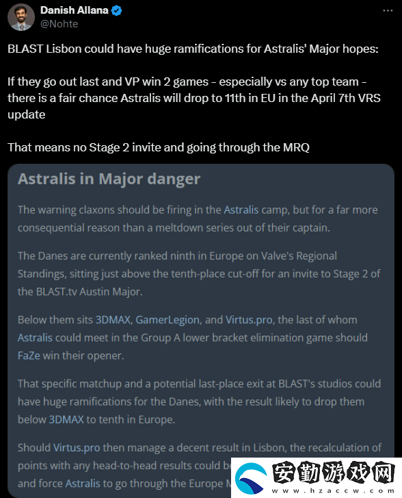 岌岌可危！Astralis或無緣BLAST.tv奧斯汀Major直邀
